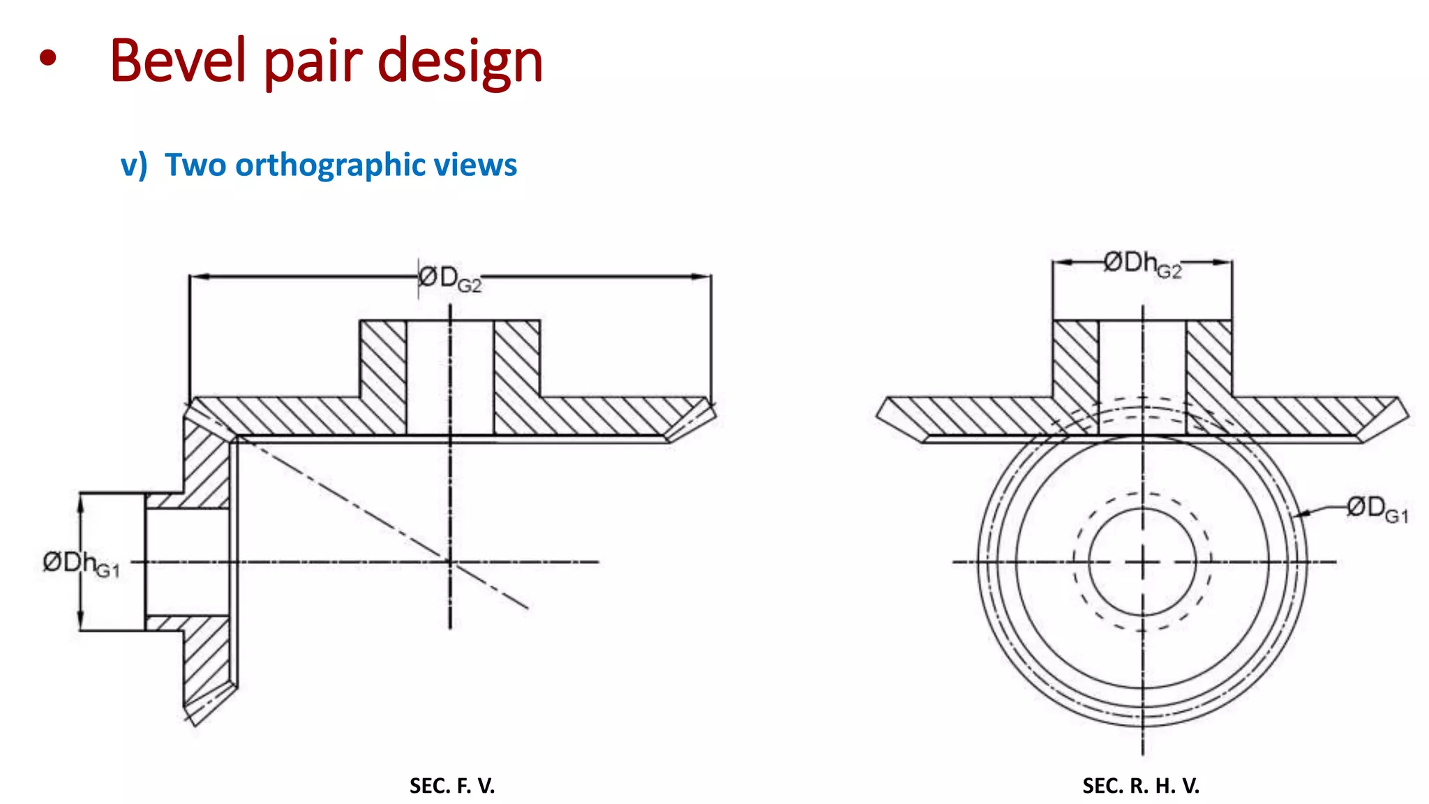 • Bevel pair design
v) Two orthographic views
SEC. F. V. SEC. R. H. V.
 