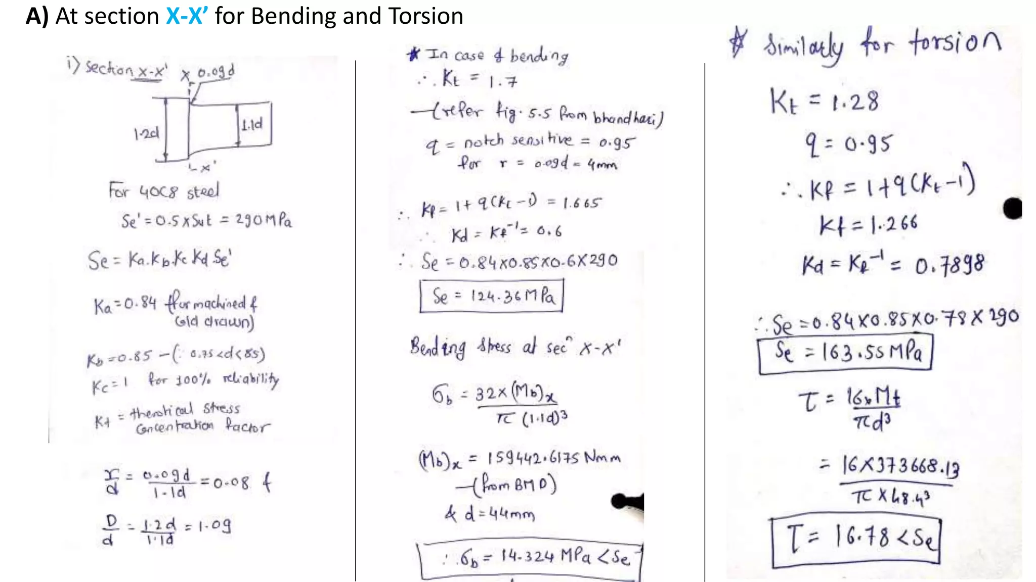 A) At section X-X’ for Bending and Torsion
 