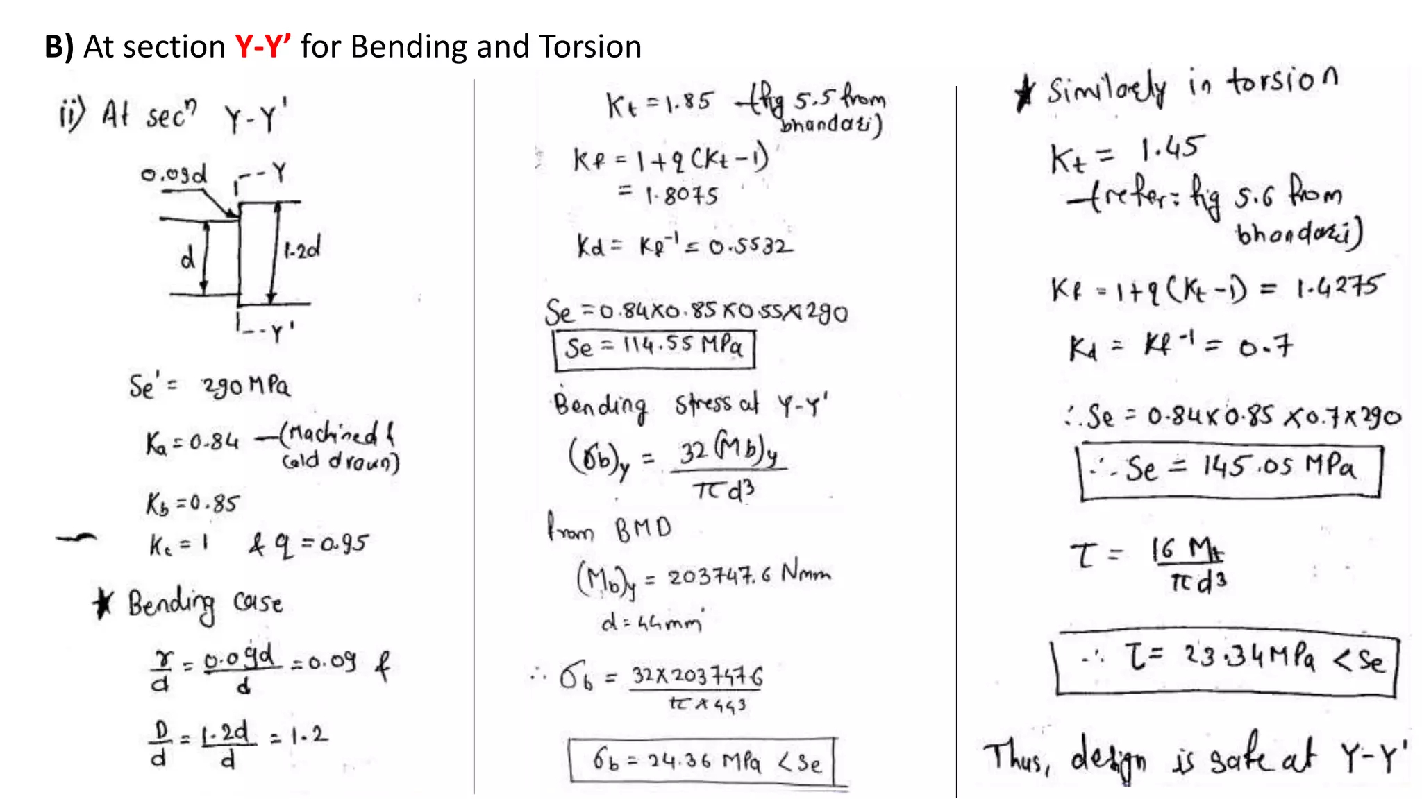 B) At section Y-Y’ for Bending and Torsion
 