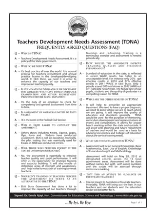 Teachers Development Needs Assessment (TDNA)  advert