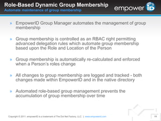 Delegates role-based administration of people and their accounts