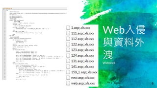 Web入侵
與資料外
洩
Webshell
6
 