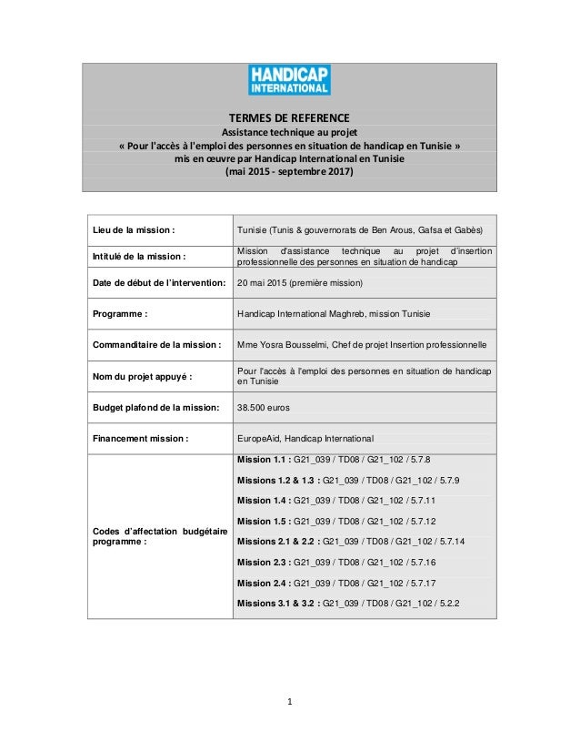 Tdr assistance technique au projet d’insertion professionnelle des pe…