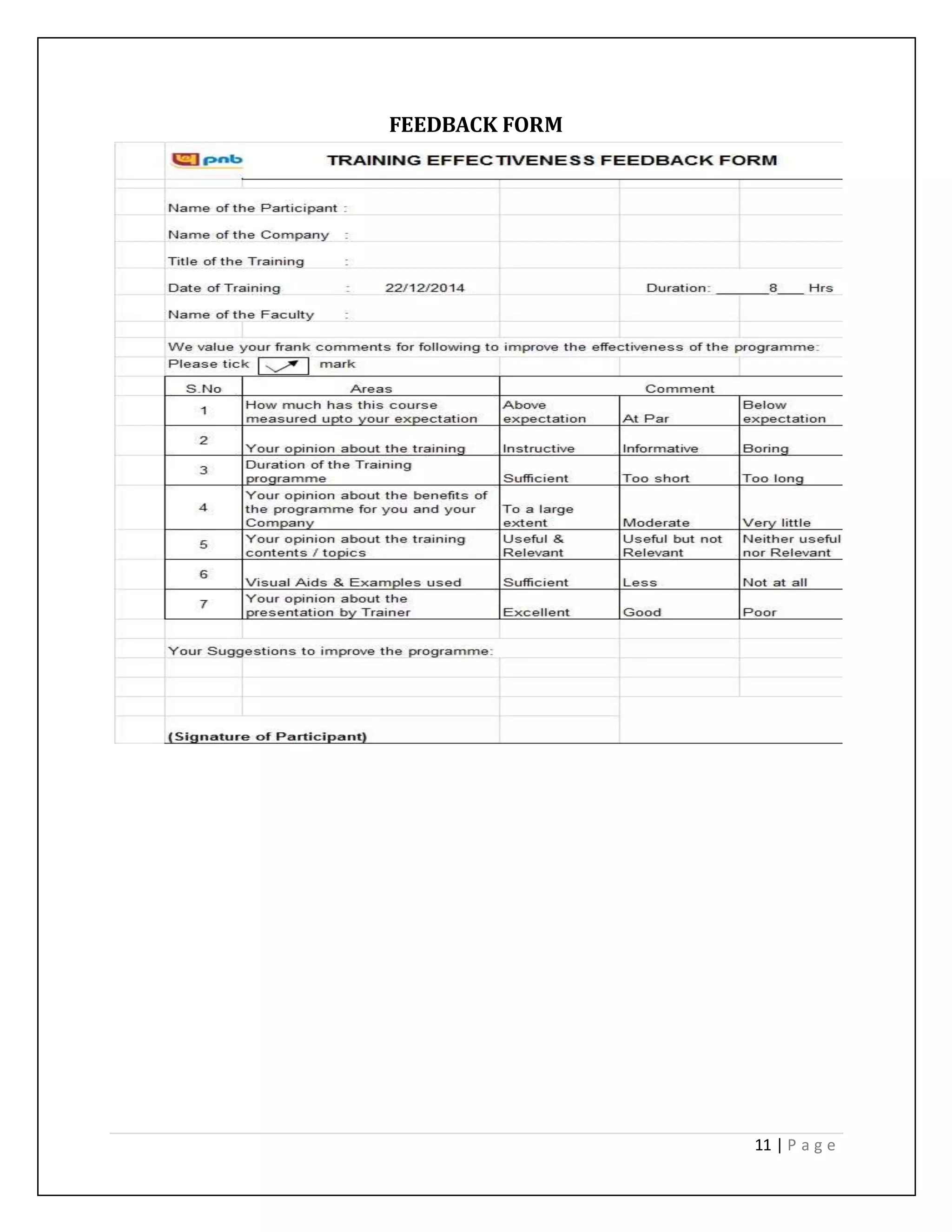 11 | P a g e
FEEDBACK FORM
 