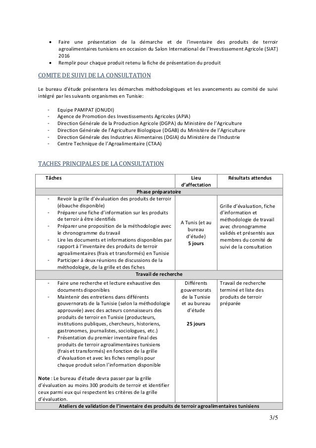 Liste De Bureau D Etude En Tunisie Tdr Liste Des Produits De Terroir 2016