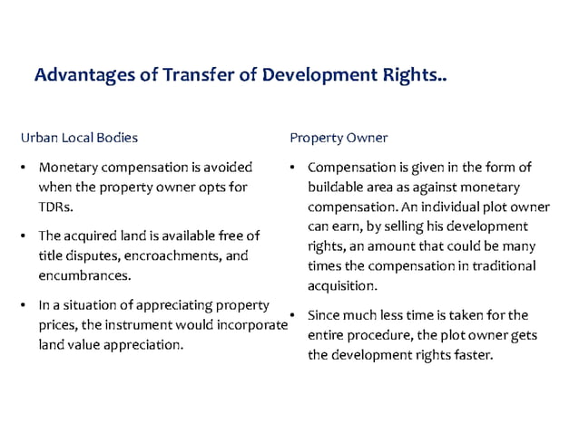 TDR - TRANSFER OF DEVELOPMENT RIGHTS | PPTX | Developmental Sites ...