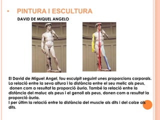 La santa cenaDalí en aquesta obra utilitza la proporció àuria en dos aspectes, en primer lloc la relació entre la distància del quadre i la seva altura dóna la proporció àuria. I en segon lloc es mostra el dodecaedre, que per a Plató era el poliedre regular que representava a tot l’univers. El volum i l’àrea d’un dodecaedre de longitud “a” cm es pot expressar en funció del número auri