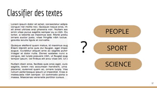 Classifier des textes
SPORT
SCIENCE
PEOPLE
12
?
 
