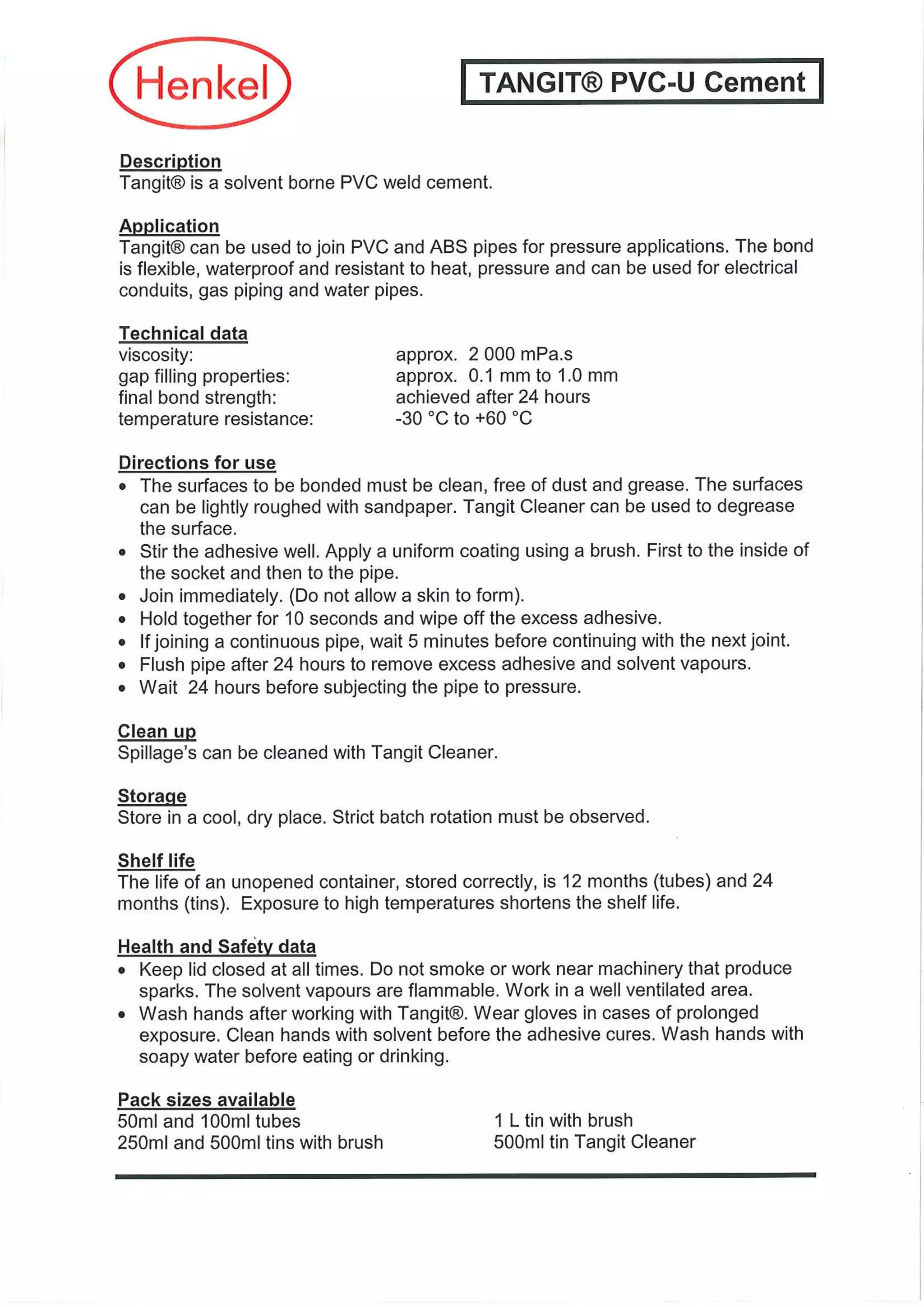 Tds tangitpvcusolventcement PDF