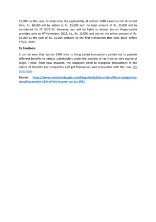 TDS on Benefits or Perquisites - Decoding Section 194R of the Income ...