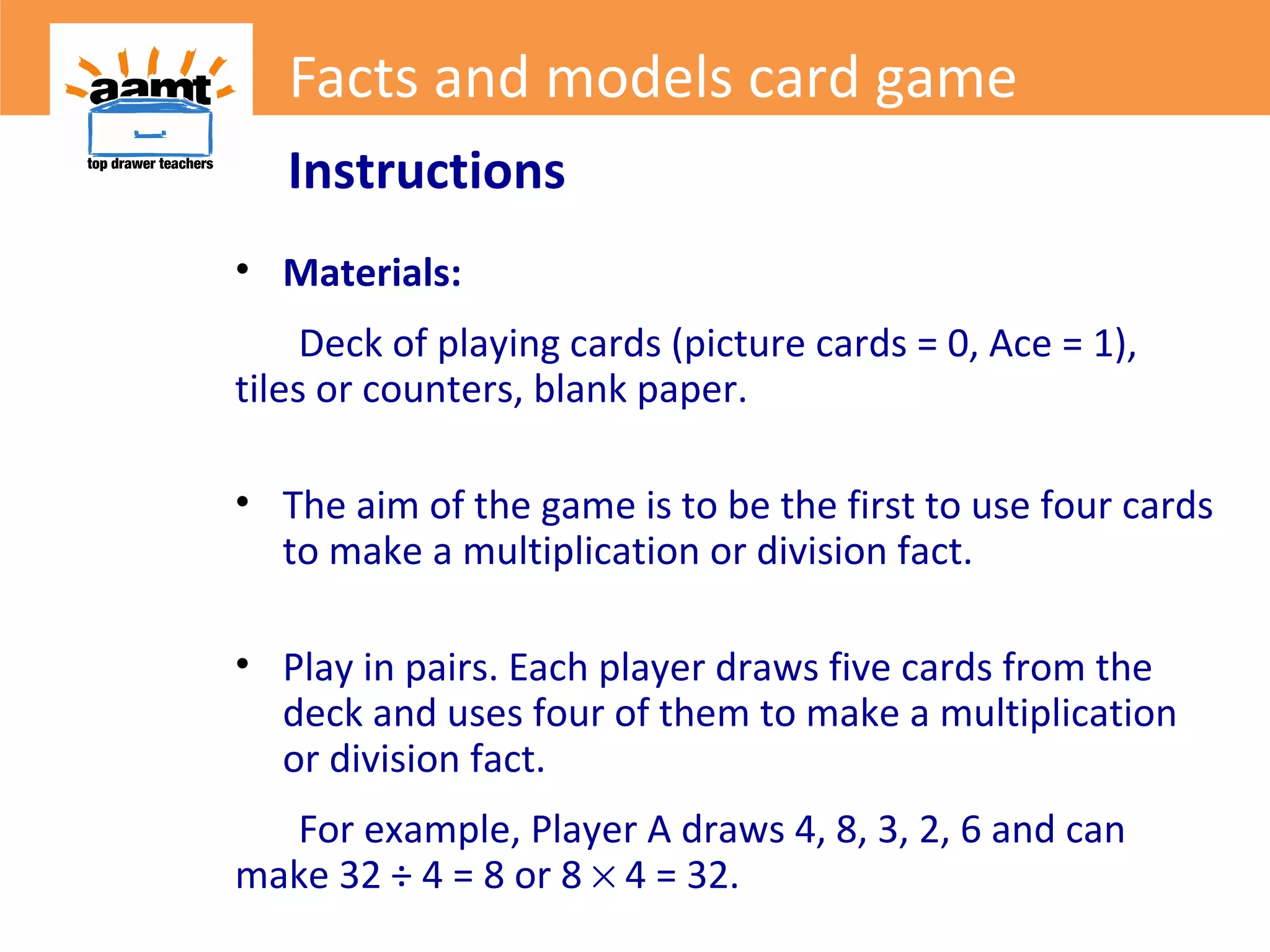 Top Drawer Teachers: Facts and models game instructions | PPT