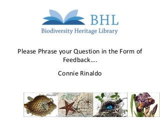 Please Phrase your Question in the Form of
Feedback….
Connie Rinaldo

 