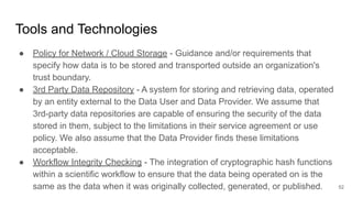 Tools and Technologies
● Policy for Network / Cloud Storage - Guidance and/or requirements that
specify how data is to be ...