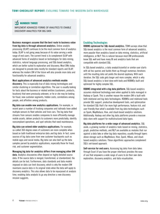 4  TDWI RESEARCH 	 tdwi.org
TDWI CHECKLIST REPORT: EVOLVING TOWARD THE MODERN DATA WAREHOUSE
IMPLEMENT ADVANCED FORMS OF A...