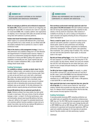 7  TDWI RESEARCH 	 tdwi.org
TDWI CHECKLIST REPORT: EVOLVING TOWARD THE MODERN DATA WAREHOUSE
INCLUDE CLOUD-BASED PLATFORMS...