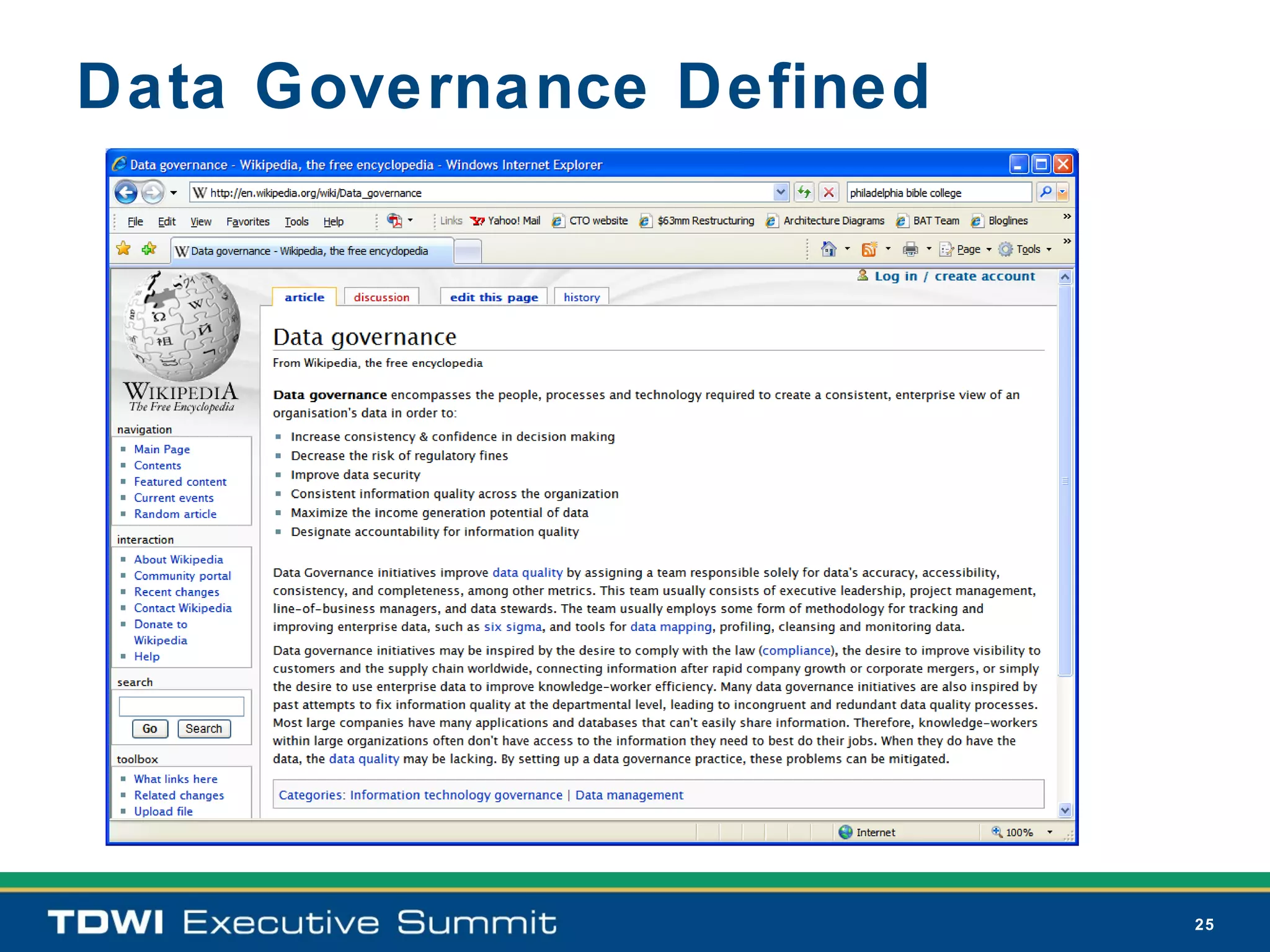 Data Governance Defined




                          25
 