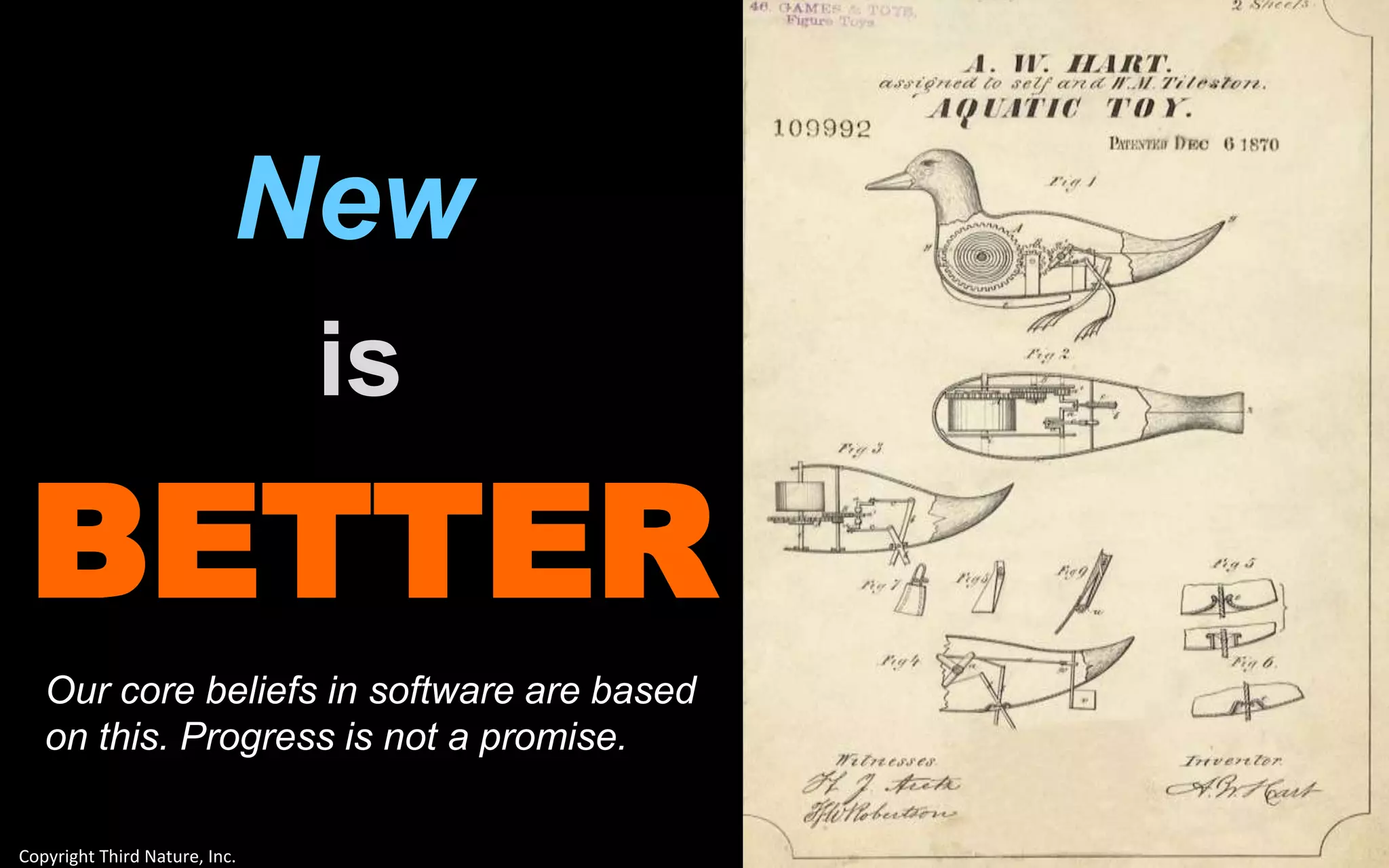 Copyright Third Nature, Inc.
BETTER
is
New
Our core beliefs in software are based
on this. Progress is not a promise.
 