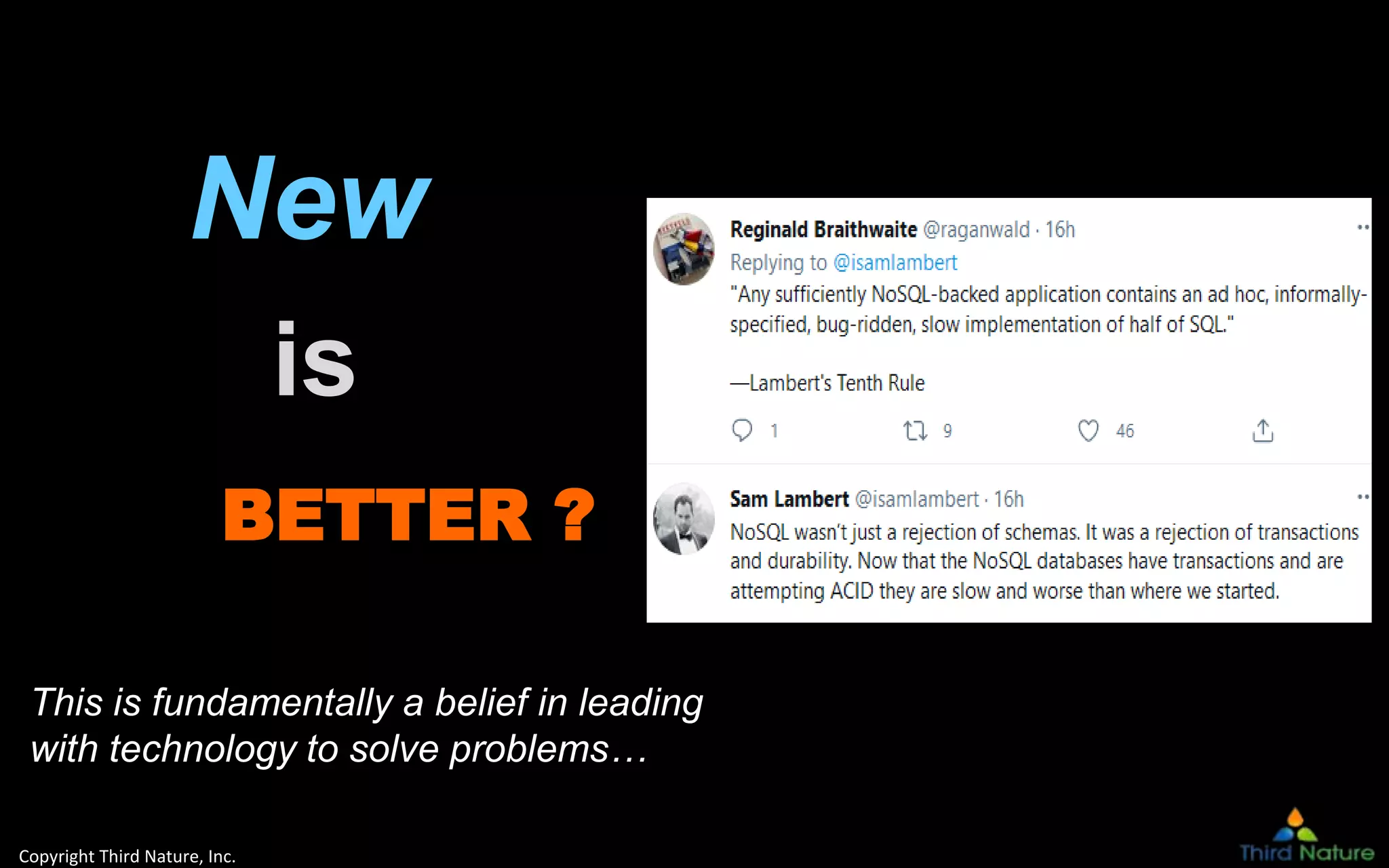 Copyright Third Nature, Inc.
BETTER ?
is
New
This is fundamentally a belief in leading
with technology to solve problems…
 
