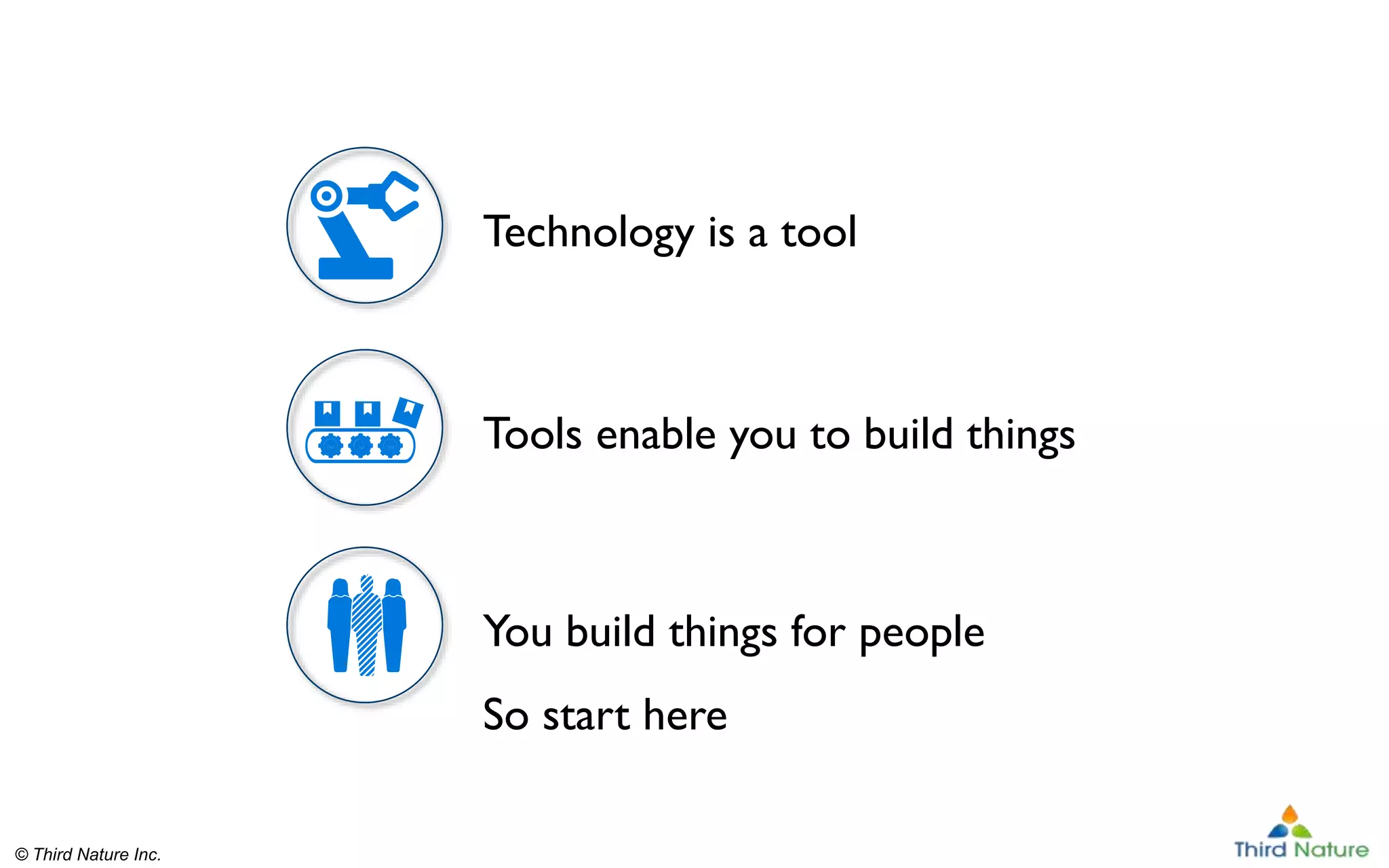 © Third Nature Inc.
© Third Nature Inc.
Technology is a tool
Tools enable you to build things
You build things for people
So start here
 