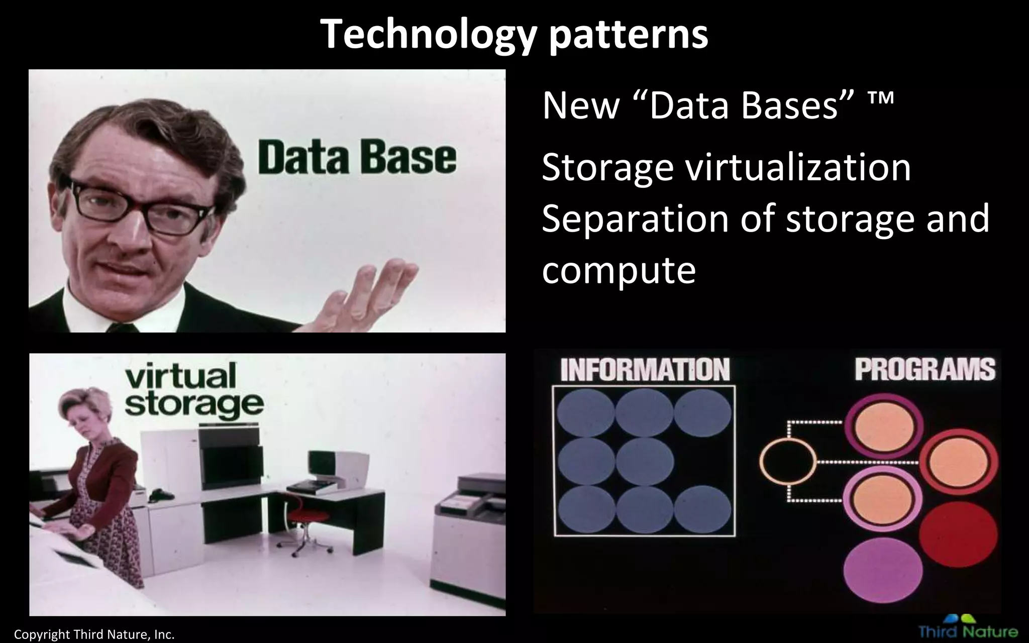 Copyright Third Nature, Inc.
Technology patterns
New “Data Bases” ™
Storage virtualization
Separation of storage and
compute
 