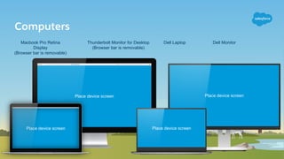 Place device screen Place device screen
Computers
Macbook Pro Retina
Display
(Browser bar is removable)
Thunderbolt Monitor for Desktop
(Browser bar is removable)
Dell Laptop Dell Monitor
Place device screen Place device screen
 