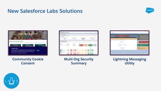 New Salesforce Labs Solutions
Multi-Org Security
Summary
Community Cookie
Consent
Lightning Messaging
Utility
 