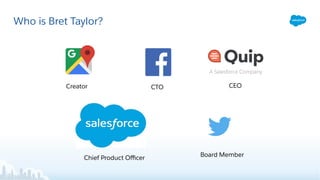 Who is Bret Taylor?
Creator CTO
Chief Product Oﬃcer Board Member
CEO
 