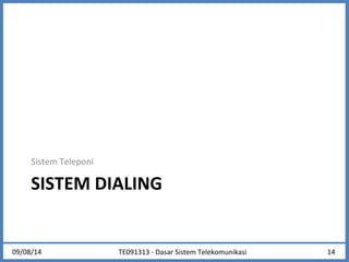 Sistem Teleponi 
SISTEM DIALING 
09/08/14 TE091313 - Dasar Sistem Telekomunikasi 14 
 