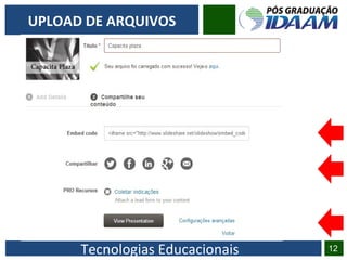 Tecnologias Educacionais 12
UPLOAD DE ARQUIVOS
 