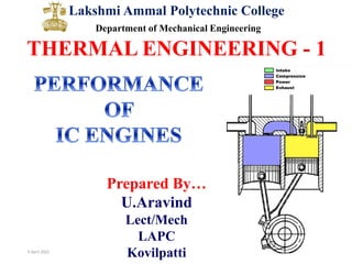 6 April 2022 1
Lakshmi Ammal Polytechnic College
Department of Mechanical Engineering
THERMAL ENGINEERING - 1
Prepared By…
U.Aravind
Lect/Mech
LAPC
Kovilpatti
 
