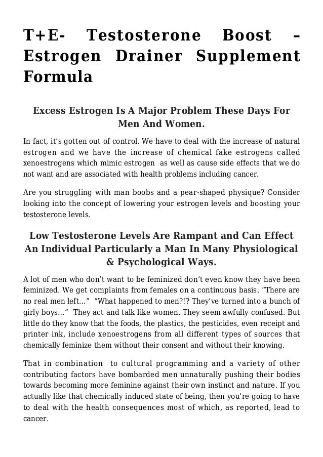 T E Testosterone Boost Estrogen Drainer Supplement Formula Pdf