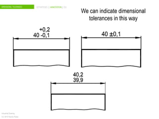 DIMENSIONAL TOLERANCES DEFINITIONS | ANNOTATION| ISO
Industrial Drawing
CC 2015 Ramón Rubio
We can indicate dimensional
tolerances in this way
 