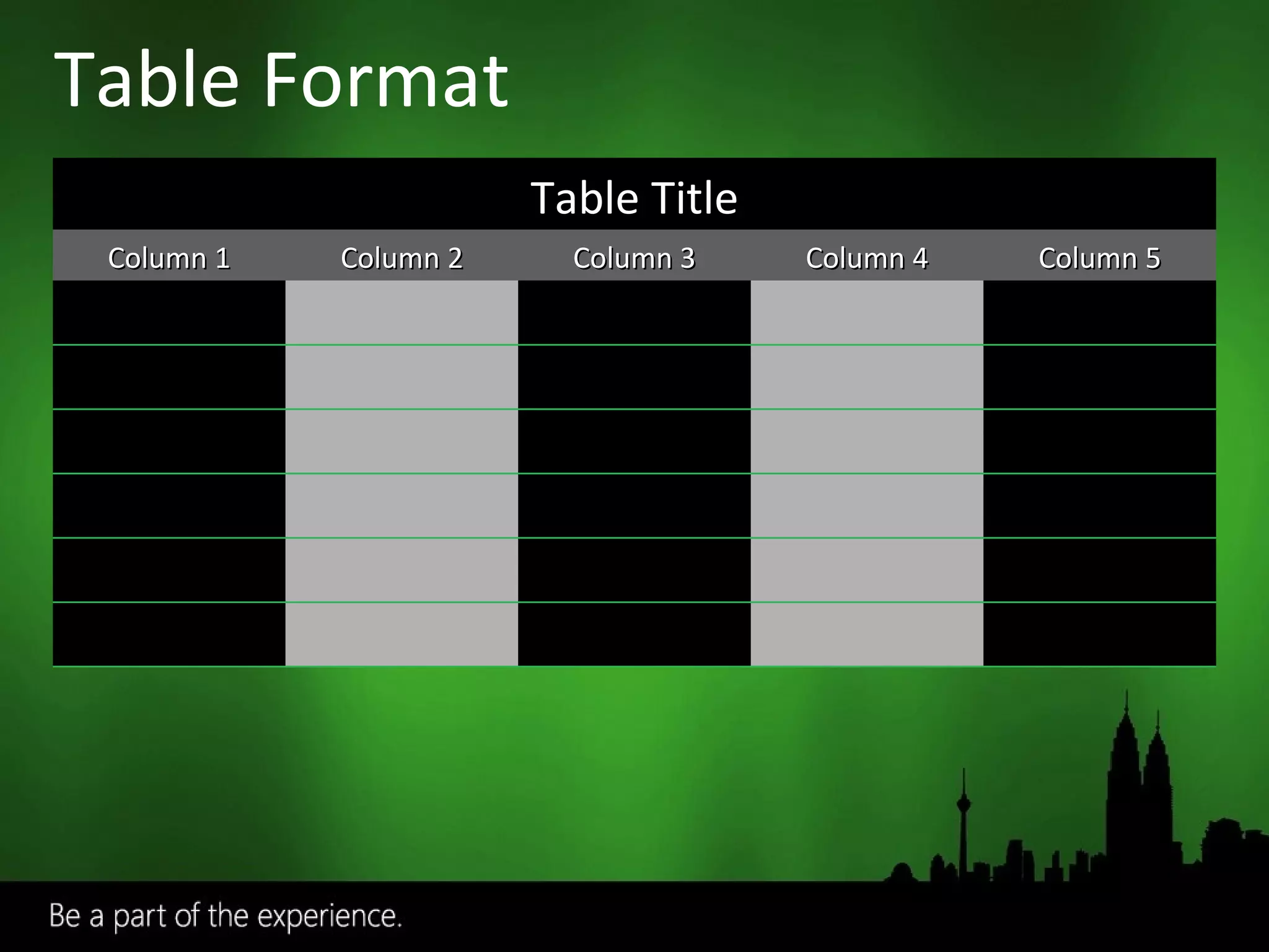 Table Format Table Title Column 1 Column 2 Column 3 Column 4 Column 5 