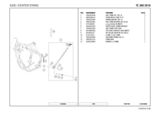 X ON DEMAND* NEW PART17891
CHASSIS # 1100
POS PARTNUMBER PARTNAME PIECE
1 79003023044 SIDE STAND CPL. EXC 16 1
2 58605083014 SCREW M5X14 TORX 25 07 1
3 79003023090 SPRING BRACKET EXC 16 1
4 78003023081 SIDE STAND BUSHING EXC-EU 08 1
5 0770180020 o-ring 18.00x2.00 NBR70 1
6 78003023070 SPACER BUSH. SPRING BRACKET 1
7 79003023050 SIDE STAND STOP PLATE 1
8 0019080206S FLAT HEAD SCREW M. ISA45 M8X20 1
9 0014050123 HH COLLAR SCREW M 5X12 WS=6 1
10 0770125015 O-RING 12,5X1,5 NBR 1
11 79003024000 SIDESTAND SPRING EXC 16 1
12 78003023155 STAND BASE 1
13 50303018000 RUBBER L=145MM 1
172650360
TTEE 330000 22001188SIDE / CENTER STAND
 