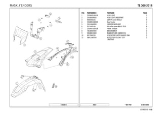 X ON DEMAND* NEW PART48021
CHASSIS # 1188
POS PARTNUMBER PARTNAME PIECE
1 2500800100028 HEAD LIGHT 1
2 26508009000 HEAD LIGHT UNDERPART 1
3 0081050121 EJOT PT screw K50x12 4
4 2650801300028 Rear Fender 1
5 26514046000 CARRIER BACKLIGHT 1
6 0025060166 HH collar screw M6x16 TX30 8
7 2500801000028 FRONT FENDER 1
8 78108003000 MASK RUBBER 2
9 26508015000 NUMBER PLATE CARRIER EU 1
10 0017060205 SCREW FOR PLASTIC K60X20 SW6 2
12 58412080300 REFLECTOR YELLOW ''CEV''
ONLY AUS
2
172650812
TTEE 330000 22001188MASK, FENDERS
 