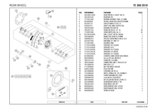 X ON DEMAND* NEW PART17684
CHASSIS # 2211
POS PARTNUMBER PARTNAME PIECE
1 2651000114430 REAR RIM KPL.2,15X18'' DID 16 1
2 26510010144 REARHUB CPL. 1
3 77710011000 BEARING DISTANCE TUBE 121,5MM 1
4 0625060058 GR.BALL BEAR.6005 DDU2CG23S6NM 2
5 0472047175 CIRCLIP DIN0472-47X1,75 1
6 0760324771 SHAFT SEAL RING 32X47X7 BSL 2
7 78010016000 BUSHING FOR HUB 08 2
8 79010071193 SPOKE M4,5X193- 18'' 16 36
9 77109072000 SPOKE NIPPLE M4,5 AL 11 36
10 8121007010030 RIM 2,15X18'' DID AL7 BLACK 1
11 25010060000 BRAKE DISC REAR D=220MM 1
12 59009062013 SPECIAL SCREW M6X13 WS=8 10.9 6
13 50310073200 RIM BAND 18'' AND 19'' 1
16 77710015000 DISTANCE RING 1
19 7771015104830 SPROCKET 48-T BLACK x
19 7771015104930 SPROCKET 49-Z x
19 7771015105030 SPROCKET 50-T BLACK 1
19 7771015105130 SPROCKET 51T BLACK x
19 7771015105230 SPROCKET 52-T BLACK x
21 0019080266S COUNTER-SUNK SCREW ISA45 M8X26 6
22 06923080003 hex nut EN 1661 M8 WS13 6
23 78010167118 CHAIN DID 118 LINKS 1
24 78010166000 CONNECTING LINK F. 78010167118 1
33 78110090100 RIM LOCK 2,15'' 1
34 77110090050 NUT FOR WHEEL HOLDER 1
38 55003135000 PLUG FOR RIM x
39 50210086000 COVERING CAP SFL16 x
40 77310085044 WHEEL SPINDLE RE. CPL.265MM 07 1
41 50310084000 CHAIN TENSIONER R/S 2000 1
42 50304040100 screw M10x1.25x50 WS10 2
43 58414030000 HH COLLAR NUT M10X1,25 WS=13 2
44 50310099000 HEXAGON NUT M20X1,5 '98 1
97 78010015010 REAR WHEEL REP. KIT x
98 00050002051 DRIVETRAIN KIT HQV 13T/50T x
98 00050002049 DRIVETRAIN KIT HQV 14T/50T x
99 00050000978 SPOKE KIT REAR x
168031010
TTEE 330000 22001188REAR WHEEL
 