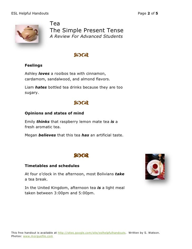 ESL Helpful HandoutsTea
