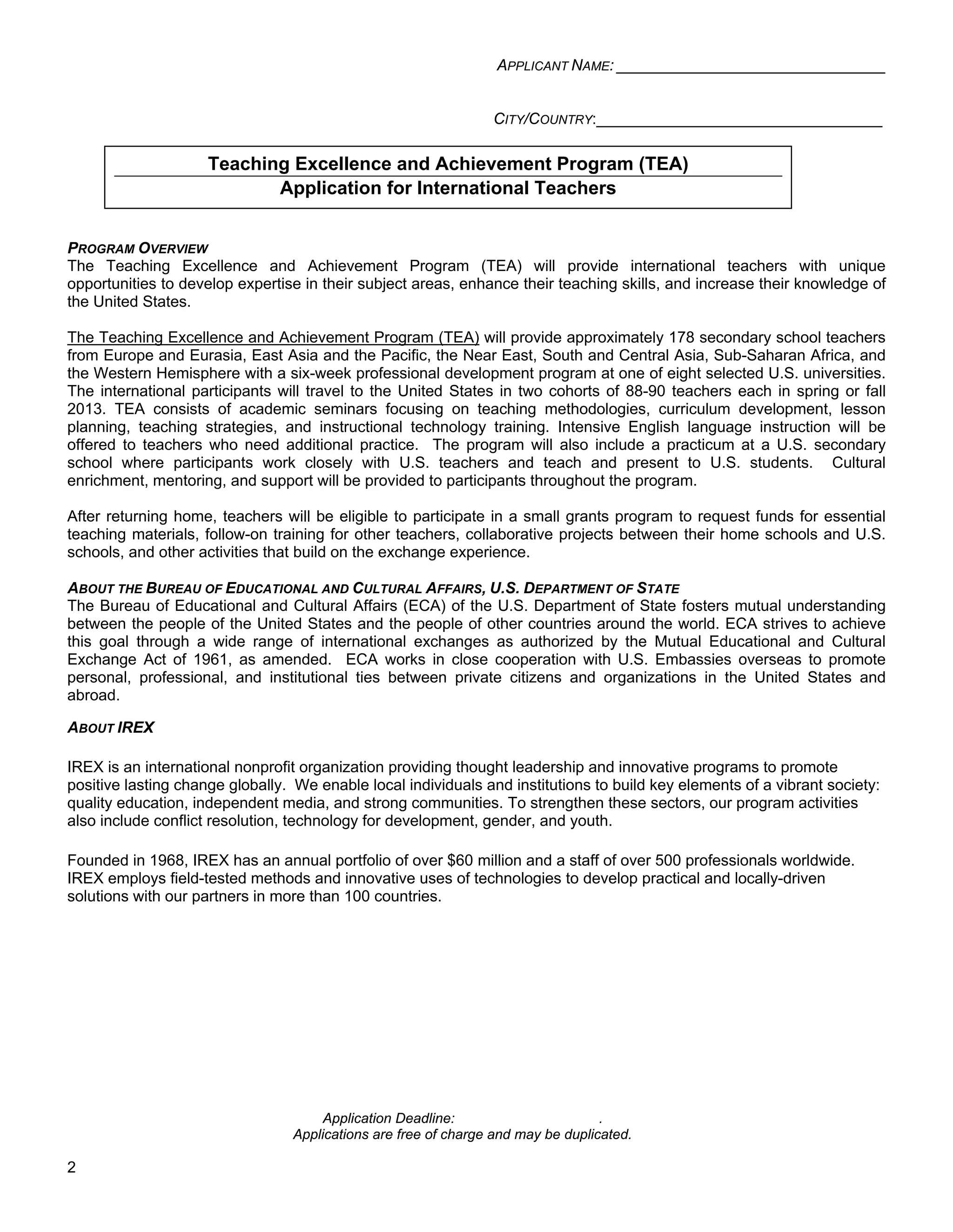 Tea application-2012 | PDF