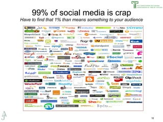 99% of social media is crap Have to find that 1% than means something to your audience 