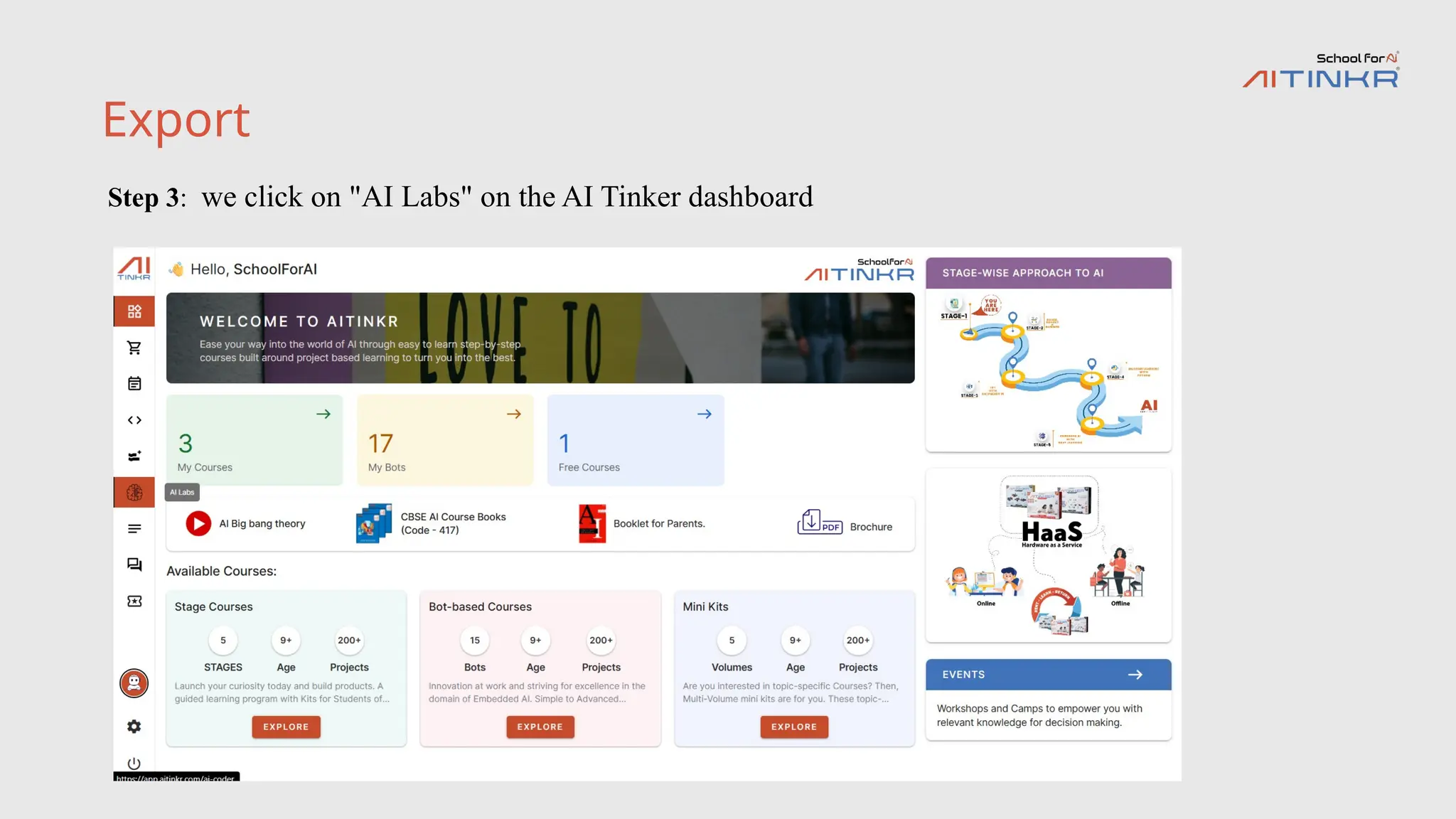 Export
Step 3: we click on "AI Labs" on the AI Tinker dashboard
 