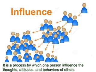It is a process by which one person influence the
thoughts, attitudes, and behaviors of others
 
