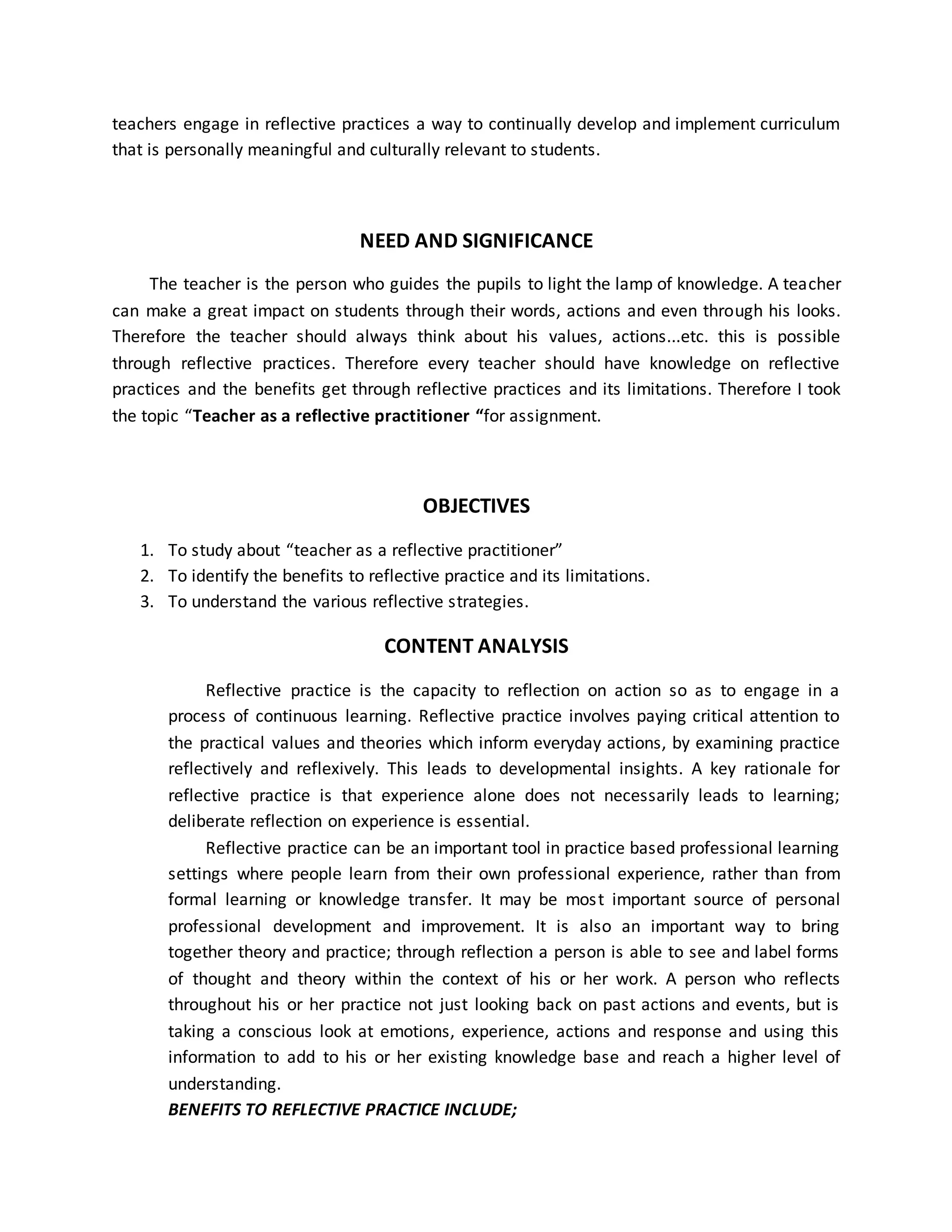 Teacher as a reflective practitioner | DOCX