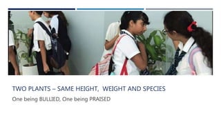 TWO PLANTS – SAME HEIGHT, WEIGHT AND SPECIES
One being BULLIED, One being PRAISED
 