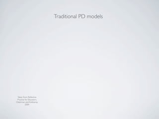 Traditional PD models




 Taken from: Reﬂective
 Practice for Educators,
Osterman and Kottkamp,
          2004
 