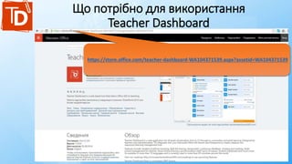 Що потрібно для використання
Teacher Dashboard
https://store.office.com/teacher-dashboard-WA104371539.aspx?assetid=WA104371539
 