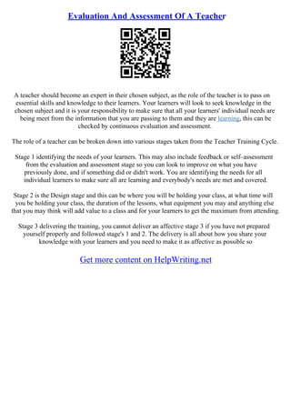 Teacher Evaluation Essay | PDF