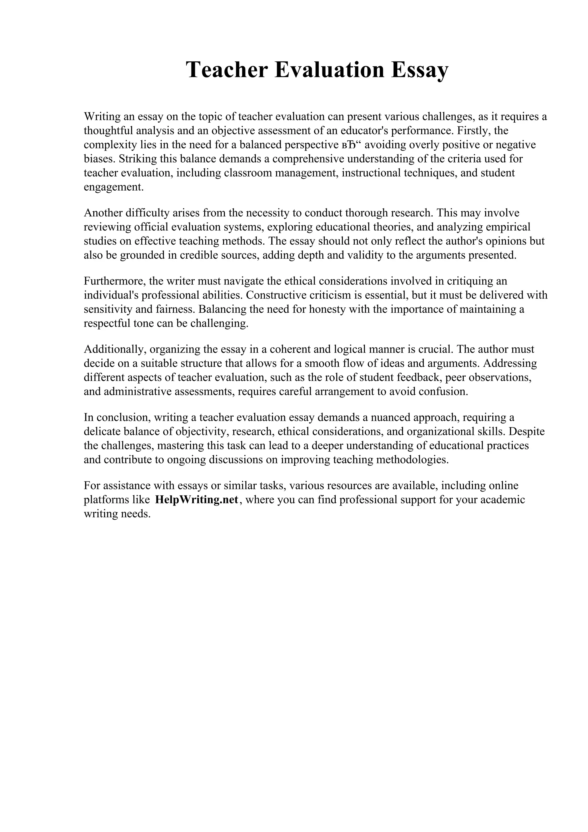 Teacher Evaluation Essay | PDF