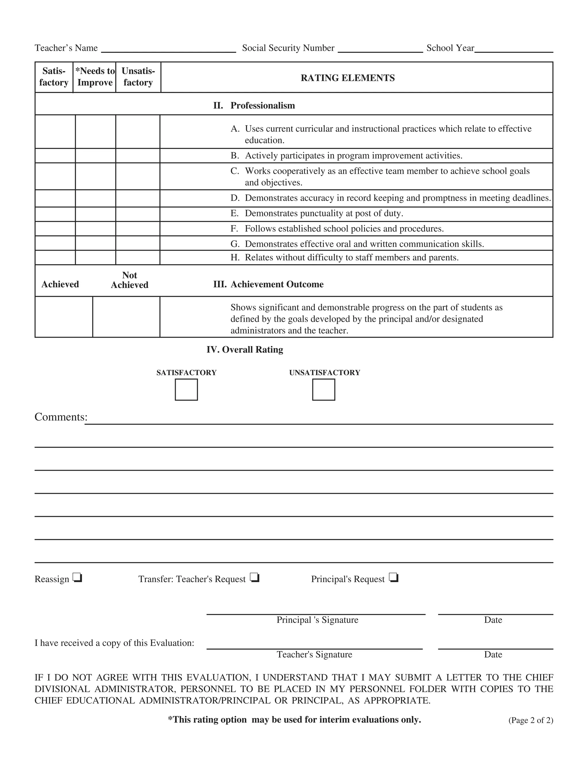 What Is A School Evaluation Form