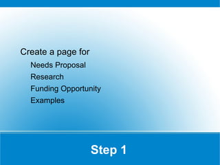 Step 1 Create a page for Needs Proposal