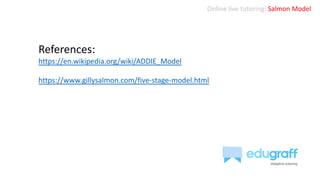 Online live tutoring: Salmon Model
References:
https://en.wikipedia.org/wiki/ADDIE_Model
https://www.gillysalmon.com/five-stage-model.html
 